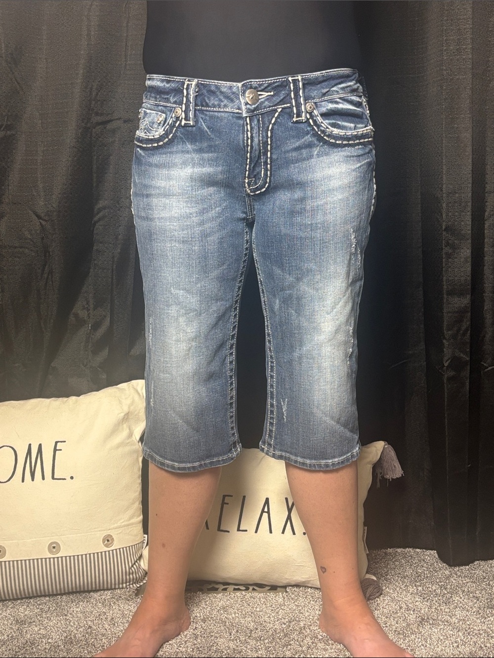 Miss Me Faded Blue Cropped Bermuda Jeans